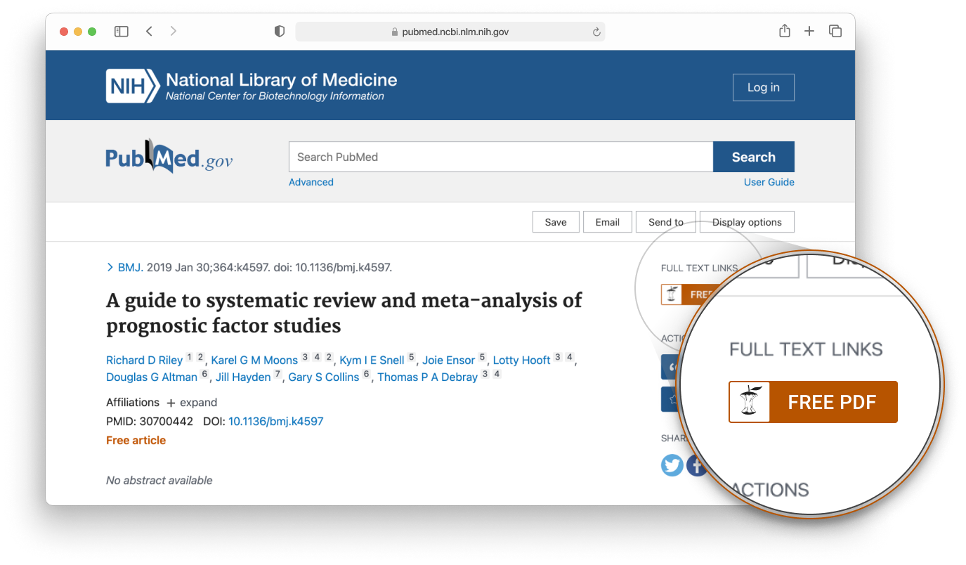 CORE Discovery button integrated into the PubMed interface